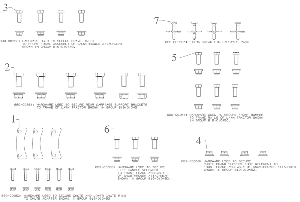 Hardware Pack Diagram and Parts List for 19A40024OEM (-2022)(2016) Yard Machines Lawn Tractor